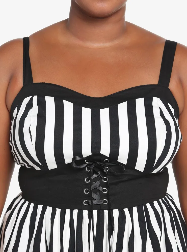 Black & White Stripe Corset Dress Plus