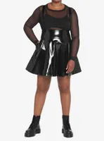 Black Patent Faux Leather Suspender Skirt Plus Size