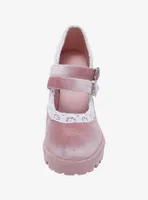 Pink Velvet & Lace High-Heeled Platform Mary Janes