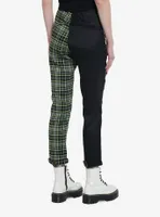 Black & Green Plaid Split Chain Pants