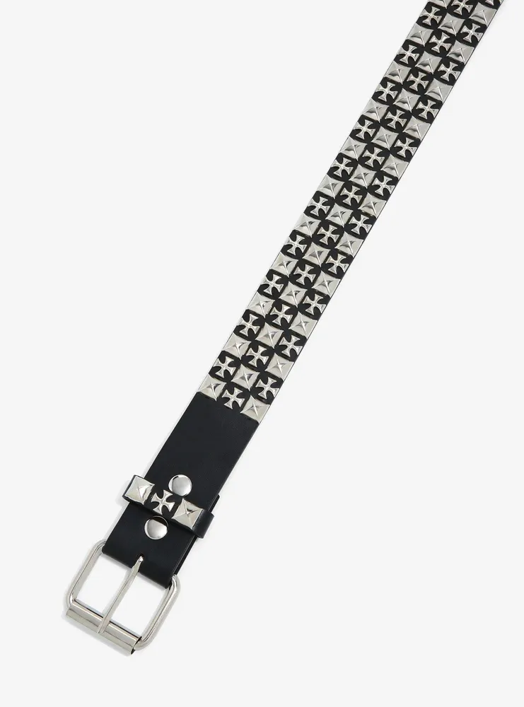 Three Row Pyramid Stud & Cross Studded Belt