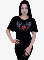 Bat's Heart Boat Neck Bat Sleeve Top Black