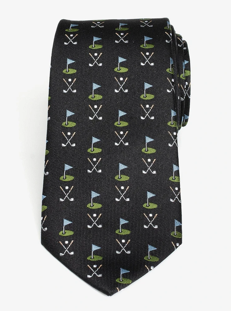 Golf Course Black Silk Men's Tie