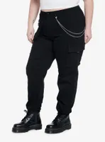 Black Side Chain Cargo Jogger Pants Plus