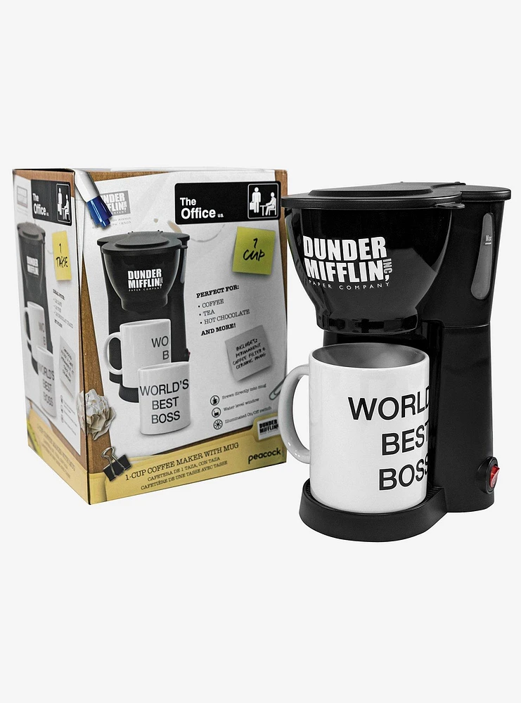 The Office Single Cup Coffee Maker with World's Best Boss Mug