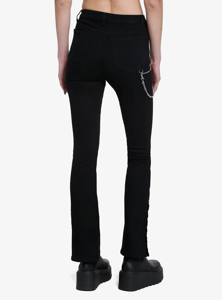 Black Side Chain Button Flare Pants