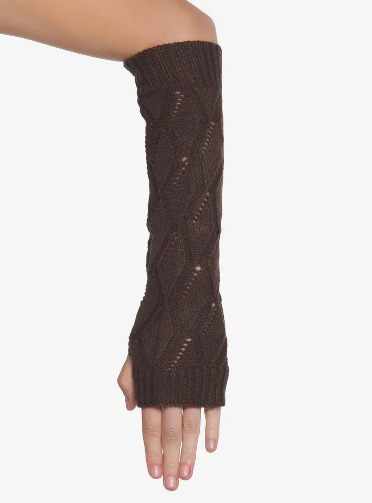 Brown Pointelle Arm Warmers