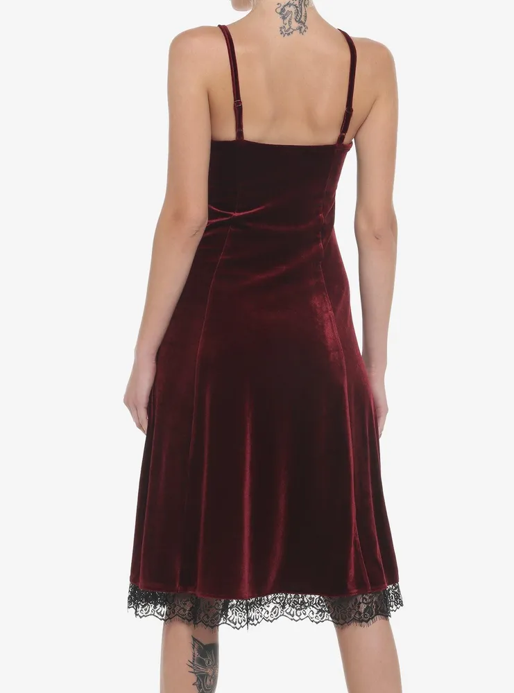 Burgundy Velvet Slip Midi Dress