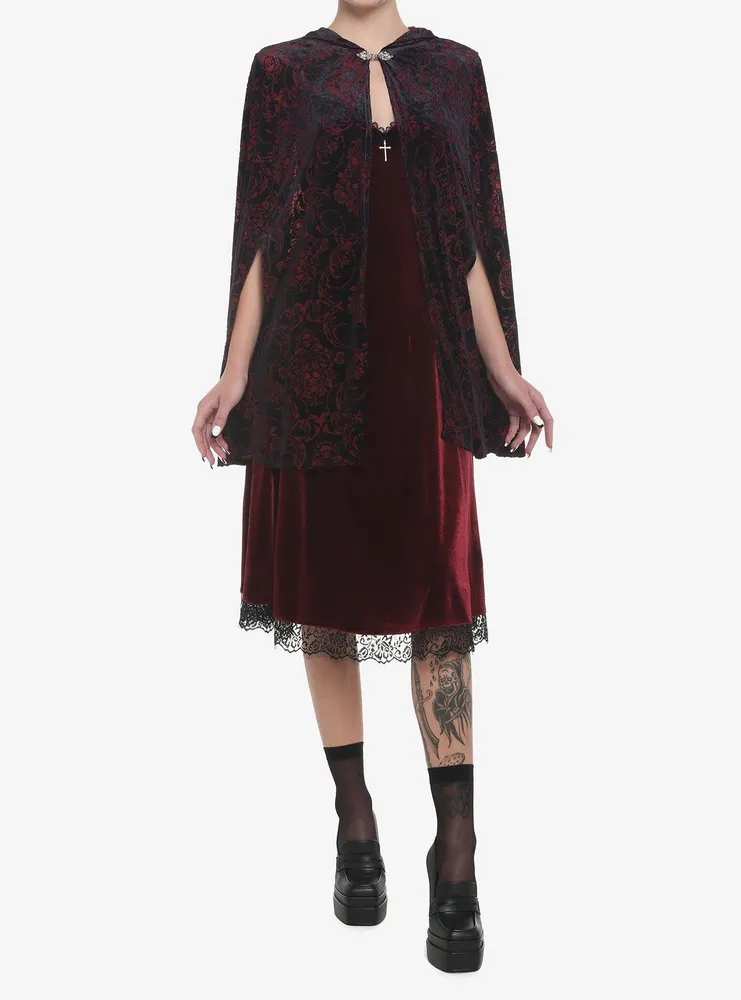 Burgundy Velvet Slip Midi Dress