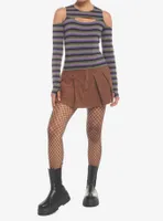 Brown Corduroy Pleated Mini Skirt