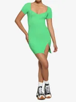 Neon Green Ribbed Mini Sweater Dress