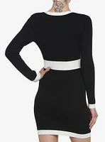 Black & White Rib Knit Suit Dress