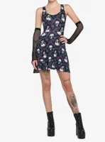 Skulls & Flowers Skater Dress With Lace Back