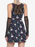 Skulls & Flowers Skater Dress With Lace Back