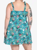 Teal Skeleton Floral Dress Plus