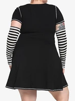 Black & White Contrast Stitch Skater Dress Plus With Arm Warmers