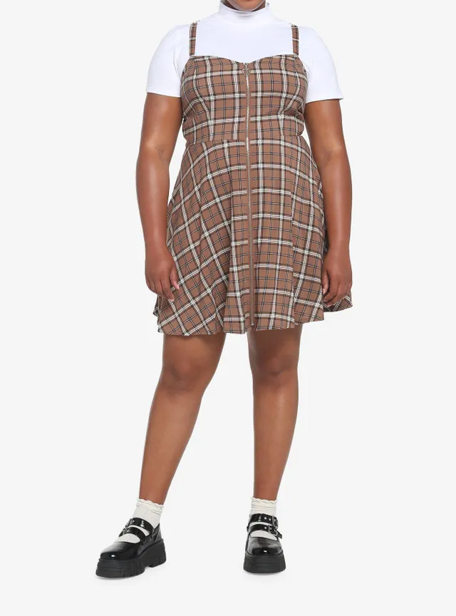 Hot Topic Brown Plaid Twofer Dress Plus