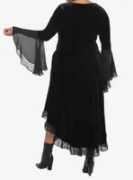 Black Velvet Bell-Sleeve Hi-Low Dress Plus Size