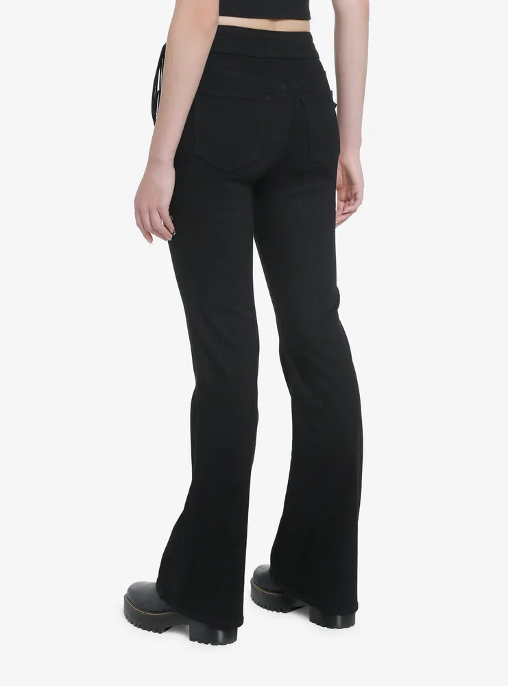 Black Lace-Up Flare Denim Pants