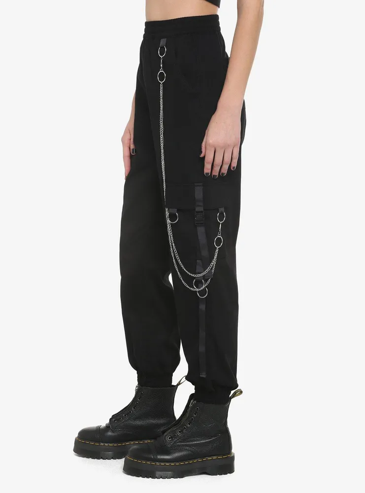 Black Chains & Tech Straps Cargo Jogger Pants