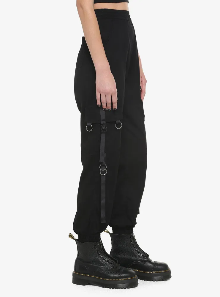 Black Chains & Tech Straps Cargo Jogger Pants