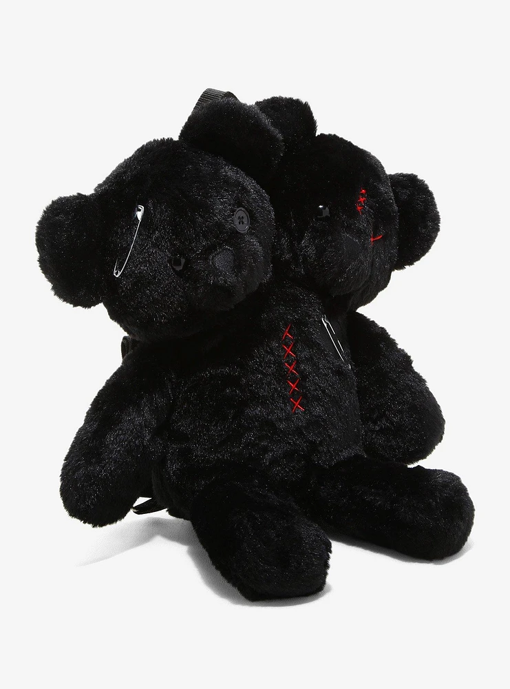 Black Double-Headed Teddy Bear Plush Backpack