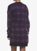 Purple & Black Plaid Oversized Girls Cardigan