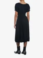 Black Puff Sleeve Corset Midi Dress