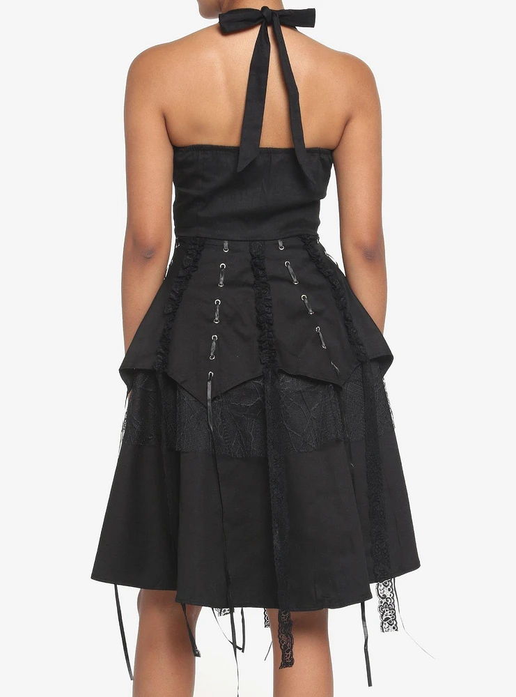 Black Gothic Tiered Halter Dress