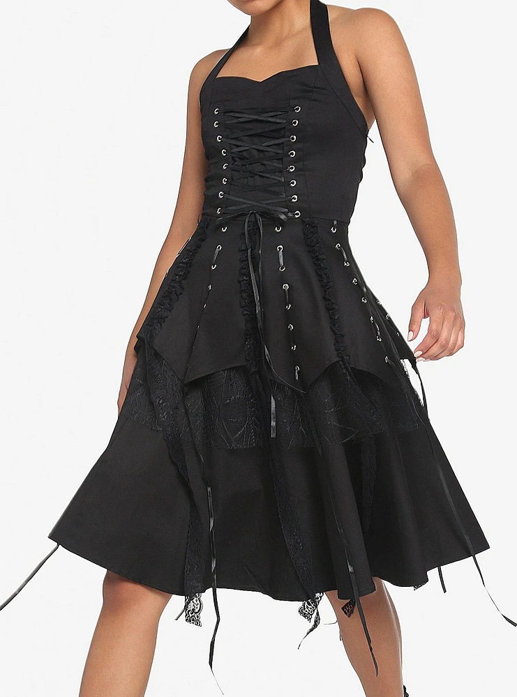 Black Gothic Tiered Halter Dress