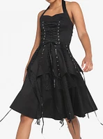 Black Gothic Tiered Halter Dress