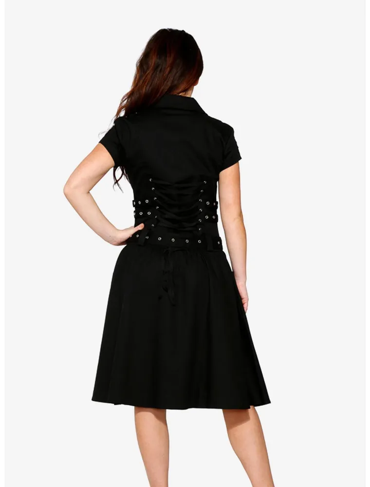 Black Zipper Bondage Midi Dress