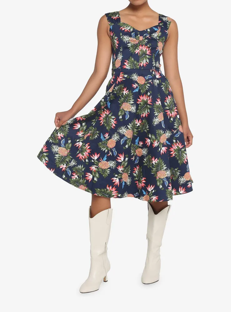 Navy Tropical Retro Dress