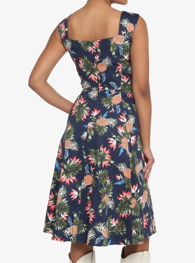 Navy Tropical Retro Dress