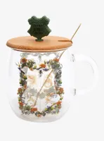 Harry Potter Floral Hogwarts Crest Glass Mug with Lid & Spoon Set