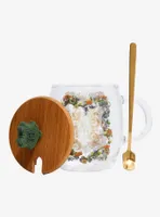Harry Potter Floral Hogwarts Crest Glass Mug with Lid & Spoon Set