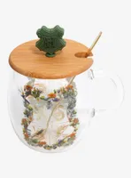 Harry Potter Floral Hogwarts Crest Glass Mug with Lid & Spoon Set