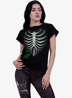 Heart Ribs Glow The Dark Black Boatneck Cap Sleeve T-Shirt