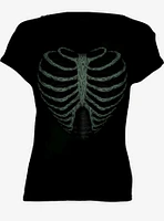 Heart Ribs Glow In The Dark Black Boatneck Cap Sleeve T-Shirt