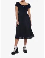 Black Babydoll Lace-Up Midi Dress
