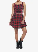 Red Plaid Grommet Ruffle Girls Tank Top