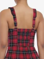 Red Plaid Grommet Ruffle Girls Tank Top