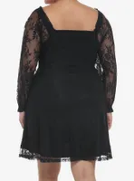 Black Rose Lace Romantic Corset Long-Sleeve Dress Plus