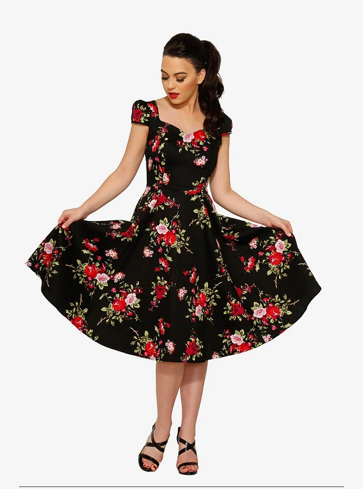 Black Red Floral Dress