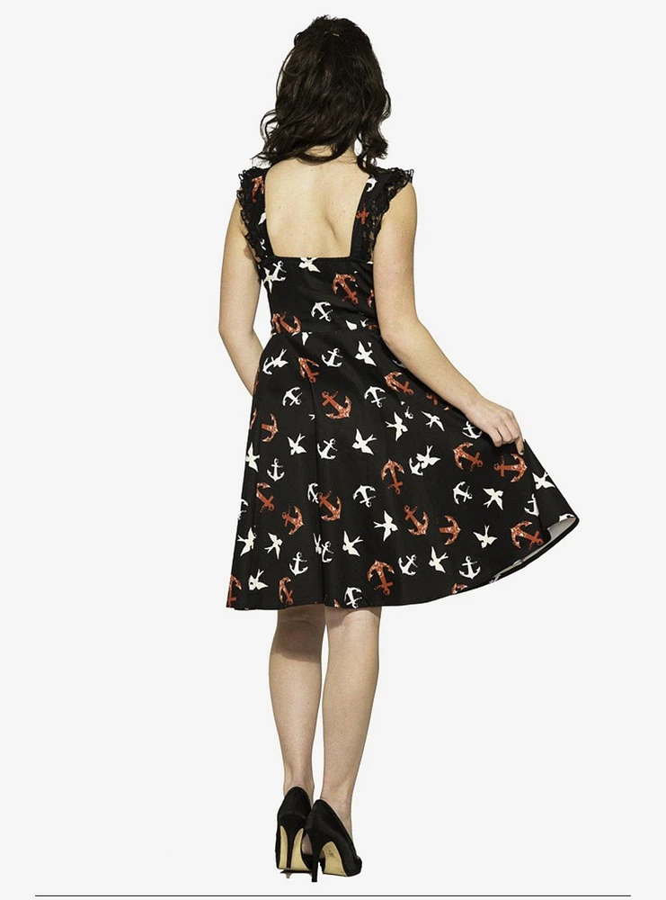 Black Swallow Print Dress