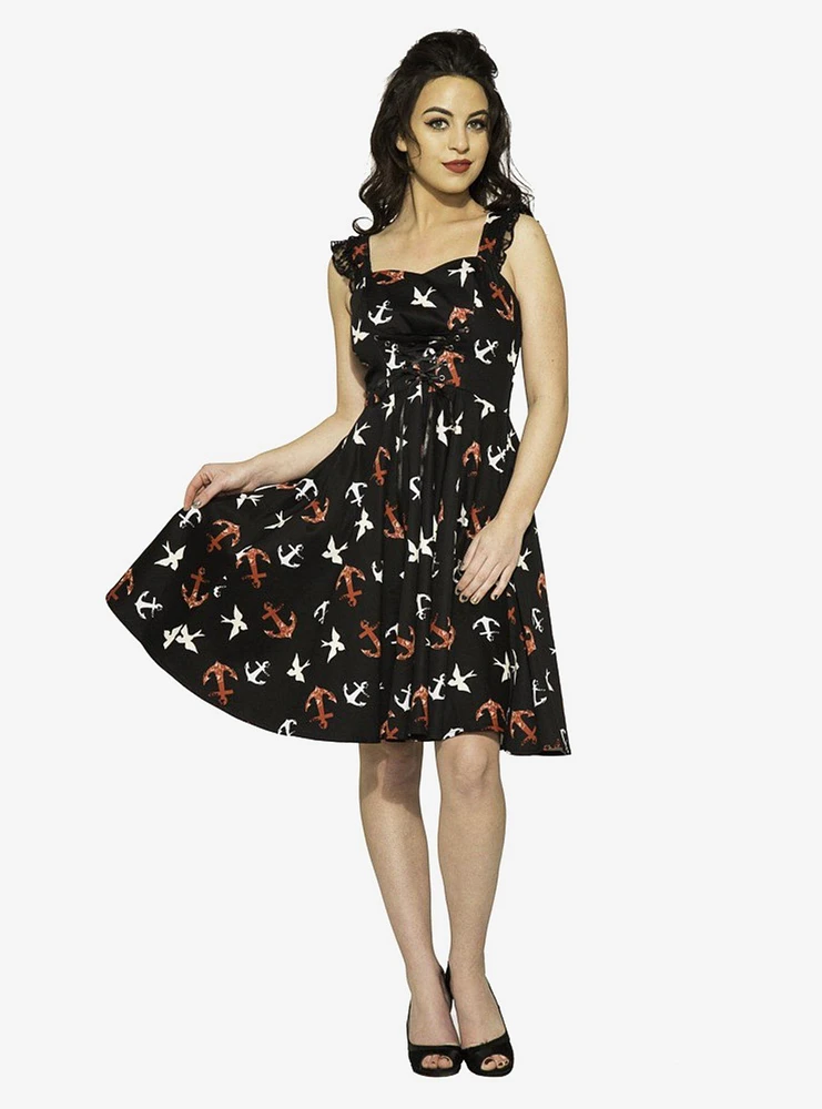 Black Swallow Print Dress