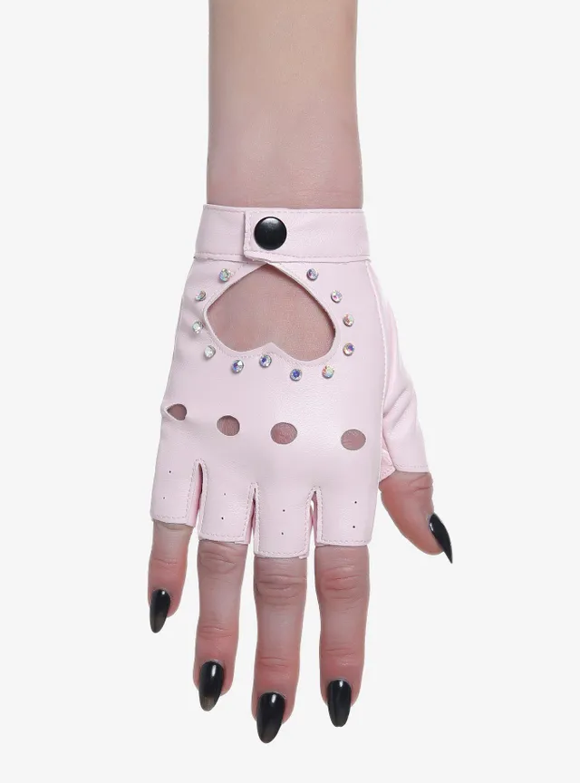 Heart Cutout Faux Leather Fingerless Gloves - Hot Pink