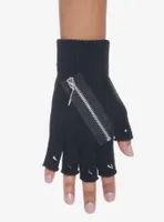 Black Zipper Fingerless Gloves