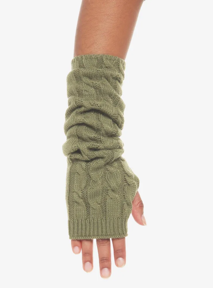 Green Cable Knit Arm Warmers