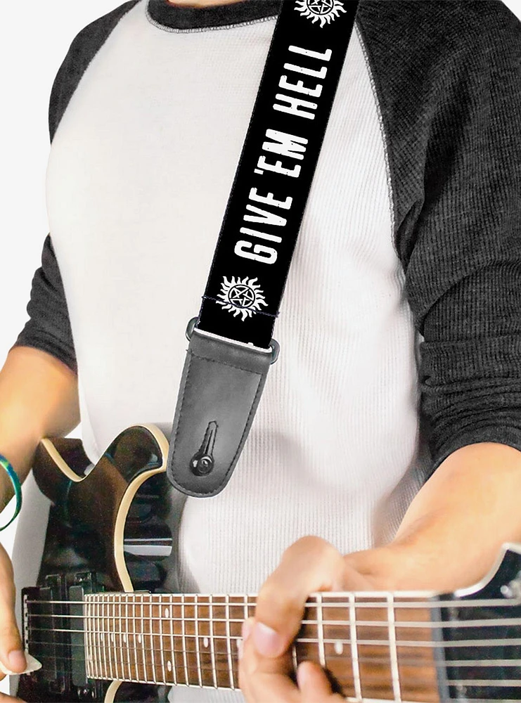 Supernatural Winchester Pentagram Give Em Hell Guitar Strap